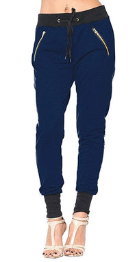 Solid Color Zipper Pockets Cuffed Jogger Pants