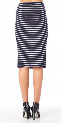 Striped High Waist Vintage Style Midi Length Pencil Skirt