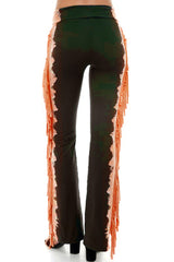 T-Party Fringe Leg Multicolor Tie Dye Yoga Pants Orange