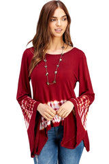 Flared Bell Sleeve Top with Sharkbite Hem Red
