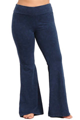 Plus Size French Terry Bell Bottom Yoga Pants with Pockets Dark Blue