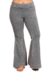 Plus Size French Terry Bell Bottom Yoga Pants with Pockets Gray