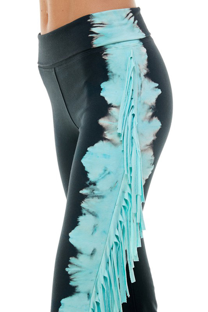 T-Party Fringe Leg Multicolor Tie Dye Yoga Pants Turquoise – COTTON KITTY