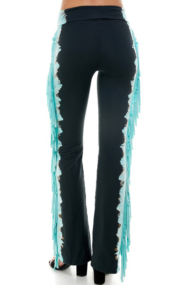 T-Party Fringe Leg Multicolor Tie Dye Yoga Pants Turquoise – COTTON KITTY