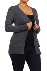 Plus Size Square Cut Soft Knit Long Sleeve Cardigan