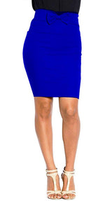 High Waist Knee Length Pencil Skirt with Bow Detail