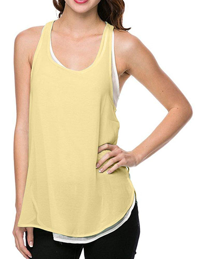 Women's Two-Tone Layered Semi Sheer Chiffon Jersey Tank Top – COTTON KITTY