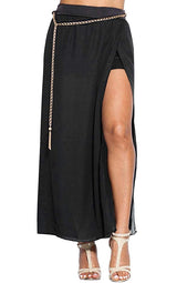 Semi-Sheer High Slit Maxi Skirt and Chain Belt