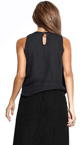 Keyhole Chiffon Blouse with Faux Pearl Necklace