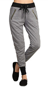 Solid Color Zipper Pockets Cuffed Jogger Pants