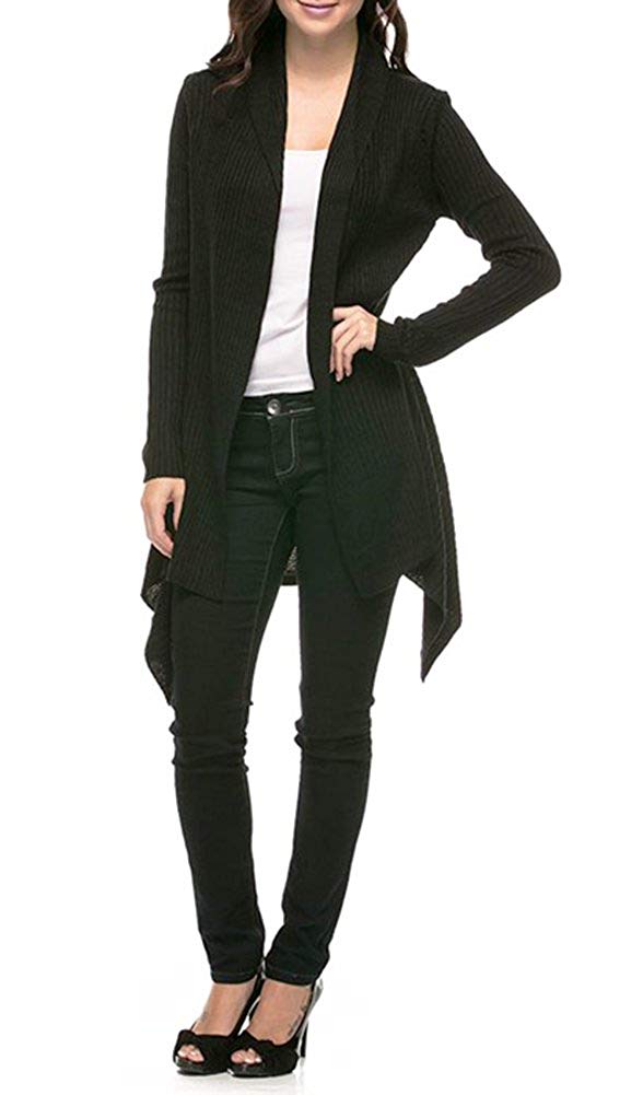 Women's Ribbed Knit Long Sleeve Asymmetric Open Front Cardigan – COTTON  KITTY