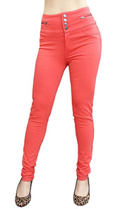 Solid Color Button Front High Waist Skinny Jeans