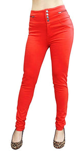 Solid Color Button Front High Waist Skinny Jeans