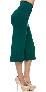 High Waist Solid Color Cropped Gaucho Pants