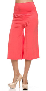 High Waist Solid Color Cropped Gaucho Pants
