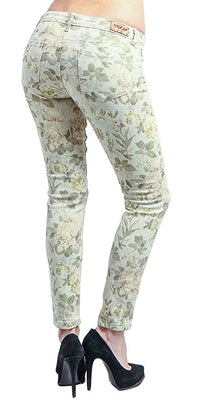 Floral Print Skinny Jeans Light Green