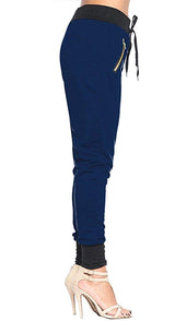 Solid Color Zipper Pockets Cuffed Jogger Pants