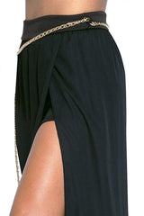 Semi-Sheer High Slit Maxi Skirt and Chain Belt