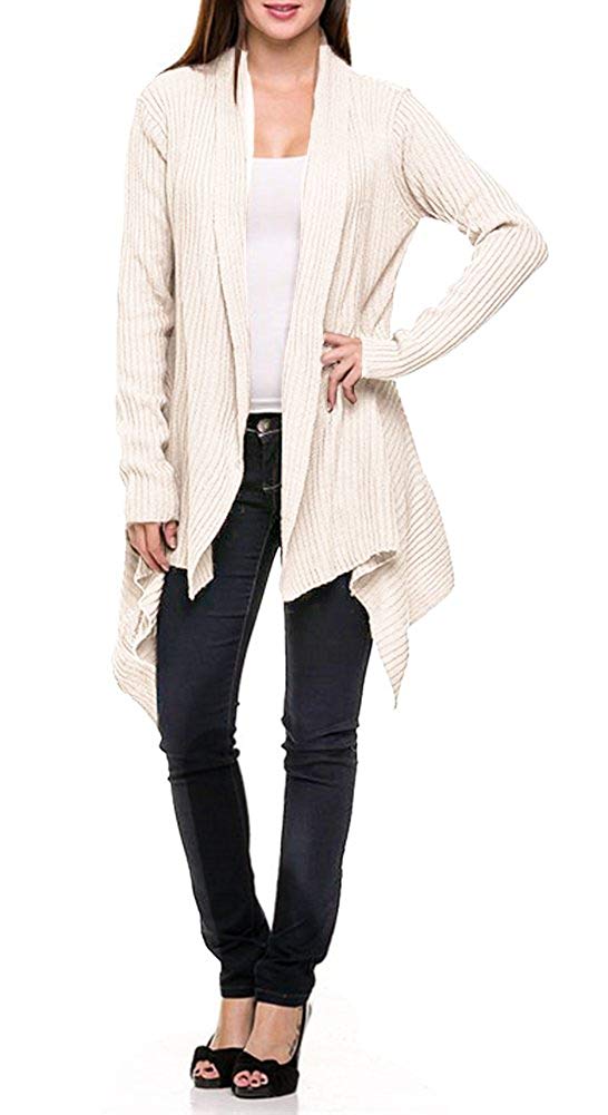 Women's Ribbed Knit Long Sleeve Asymmetric Open Front Cardigan