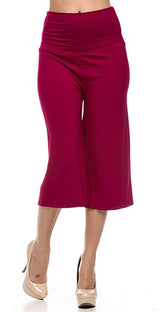 High Waist Solid Color Cropped Gaucho Pants