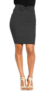 High Waist Knee Length Pencil Skirt with Bow Detail