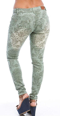 Floral Baroque Print Skinny Jeans Green