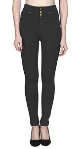 Solid Color Button Front High Waist Skinny Jeans