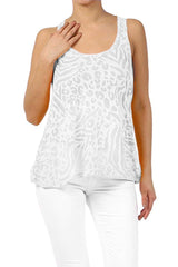 Sheer Burnout Animal Print Slub Racer Tank Top
