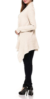 Ribbed Knit Long Sleeve Asymmetric Open Front Cardigan