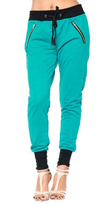 Solid Color Zipper Pockets Cuffed Jogger Pants