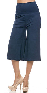 High Waist Solid Color Cropped Gaucho Pants