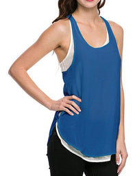 Two-Tone Layered Semi Sheer Chiffon Jersey Tank Top