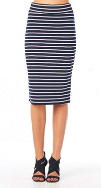 Striped High Waist Vintage Style Midi Length Pencil Skirt