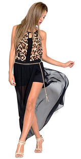 Semi-Sheer High Slit Maxi Skirt and Chain Belt