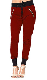 Solid Color Zipper Pockets Cuffed Jogger Pants