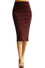 Striped High Waist Vintage Style Midi Length Pencil Skirt