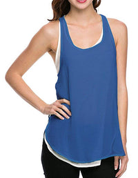 Two-Tone Layered Semi Sheer Chiffon Jersey Tank Top