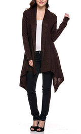 Ribbed Knit Long Sleeve Asymmetric Open Front Cardigan
