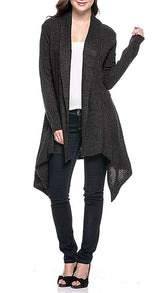 Ribbed Knit Long Sleeve Asymmetric Open Front Cardigan