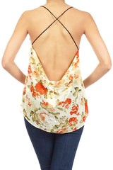 Floral Open Back Chiffon Criss-Cross Strap Slouchy Camisole