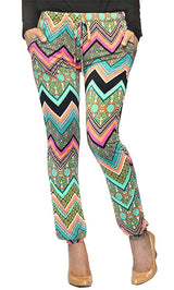 Colorful Chevron Print Satin Jogger Pants