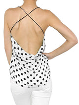 Polka Dot Open Back Chiffon Criss-Cross Strap Slouchy Camisole