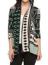 Geometric Diamond Print Shawl Collar Cardigan