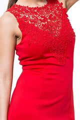 Above Knee Crochet Lace Cocktail Dress Red