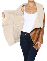 Faux Lambskin Leather Sherpa Lined Oversize Collar Coat