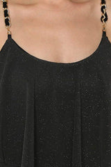 Women's Glitter Ruffled Top Chain Strap Cocktail Mini Dress Black