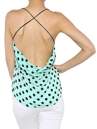 Polka Dot Open Back Chiffon Criss-Cross Strap Slouchy Camisole