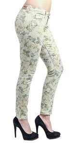 Floral Print Skinny Jeans Light Green