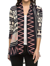 Geometric Diamond Print Shawl Collar Cardigan