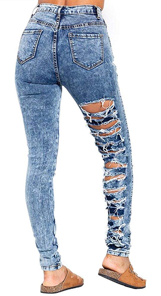 Women's Destroyed Denim High Waist Acid Wash Skinny Jeans – COTTON KITTY